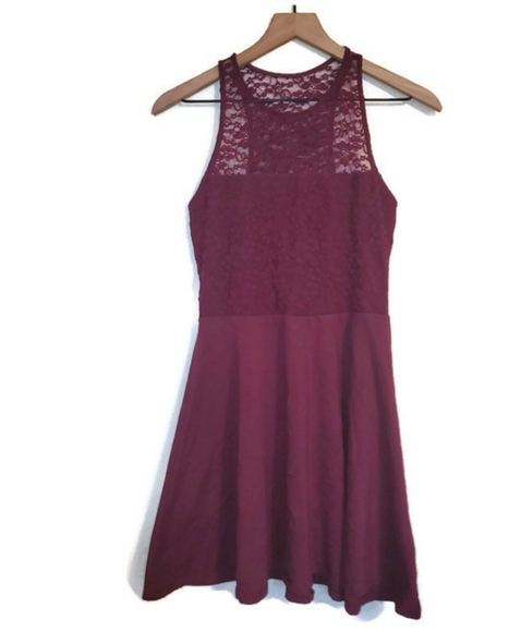 Hollister Lace A-Line Mini Dress Maroon/Burgundy Red Size Medium - Picture 2 of 7